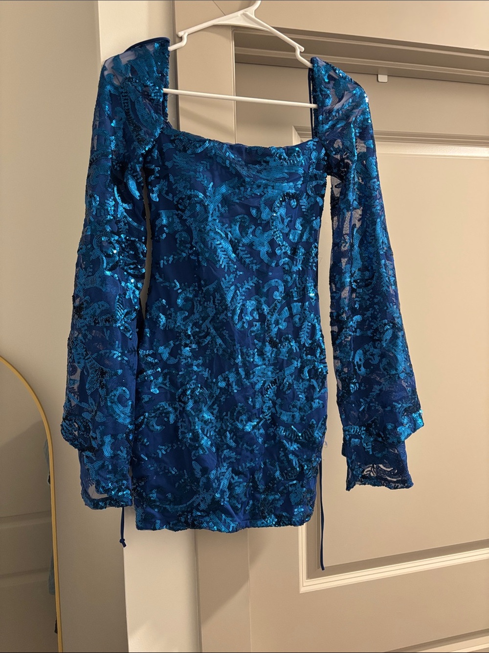 Lucy in the Sky Electric Blue Sequined Lace Long-Sleeve Dress